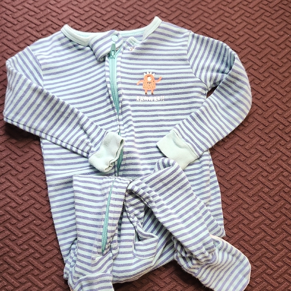 Striped Baby Onesie with Monster Design